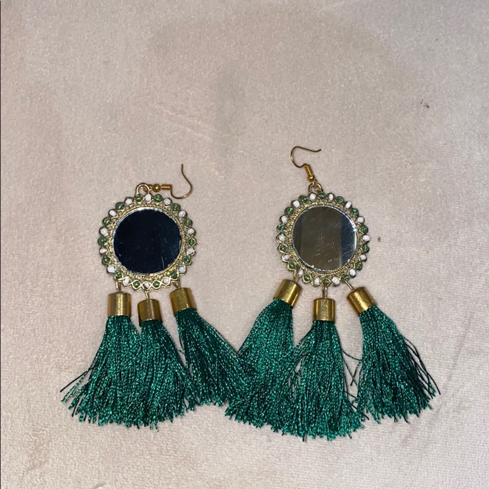 Emerald green mirror earrings